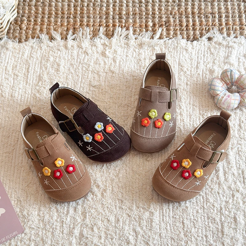 Autumn Boys Girl's Loafers Flower Hook-loop Casual Kid's Flat Shoe Solid Colors Anti-slip Trendy Daily Cute Children Shoes 4-6Y
