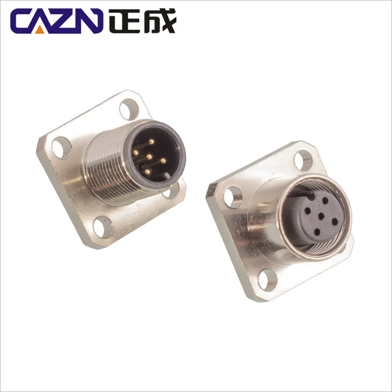 Factory M12 Square Flange Male Female Socket 2 3 4 5 6 8 12 17 Pins Solder Type waterproof Connectors