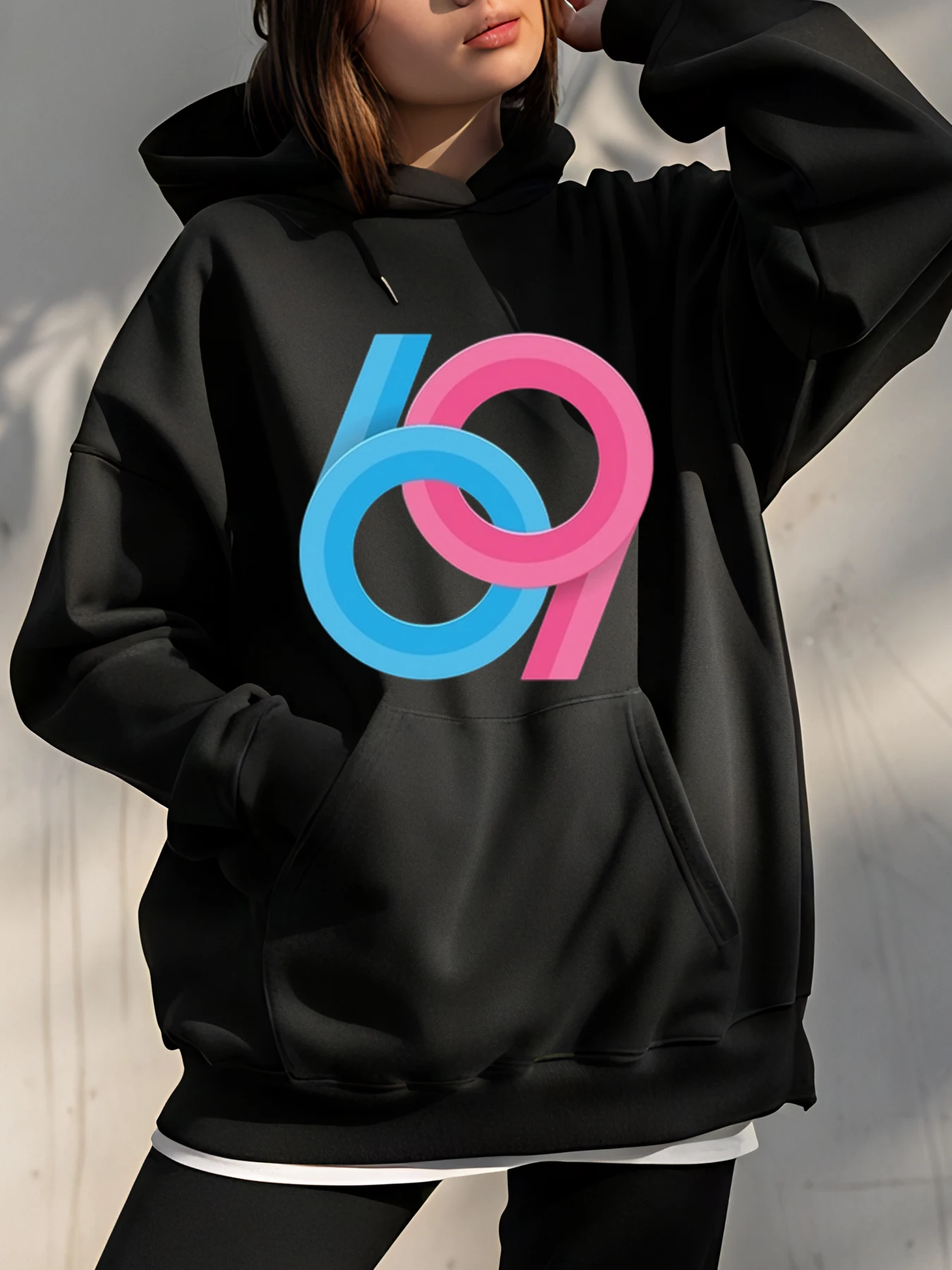 

【Halloween】69 Star Print Hoodie Loose Fit Casual Style with Bold Number Design, Women, Streetwear