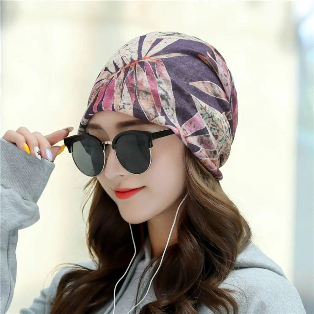 Fashion Printed Women Turban Hat Breathable Neck Cover Slouchy Beanie Hat Head Wrap Chemo Cap