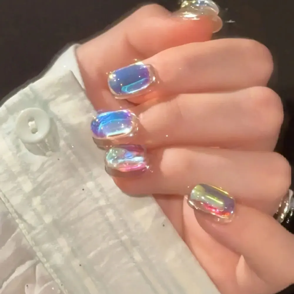 11pcs Aurora Glass Nail Foil Sticker Ice Cube Broken Glass Paper Iridescent Nail Film Decals Chameleon Reflective Nail Stickers