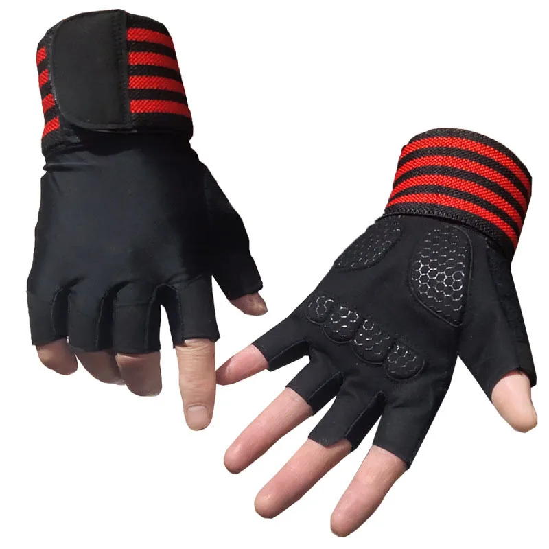 Body Building Gym Training Fitness WeightLifting Red Gloves Wrist Wraps Workout Half Finger For Men &Women