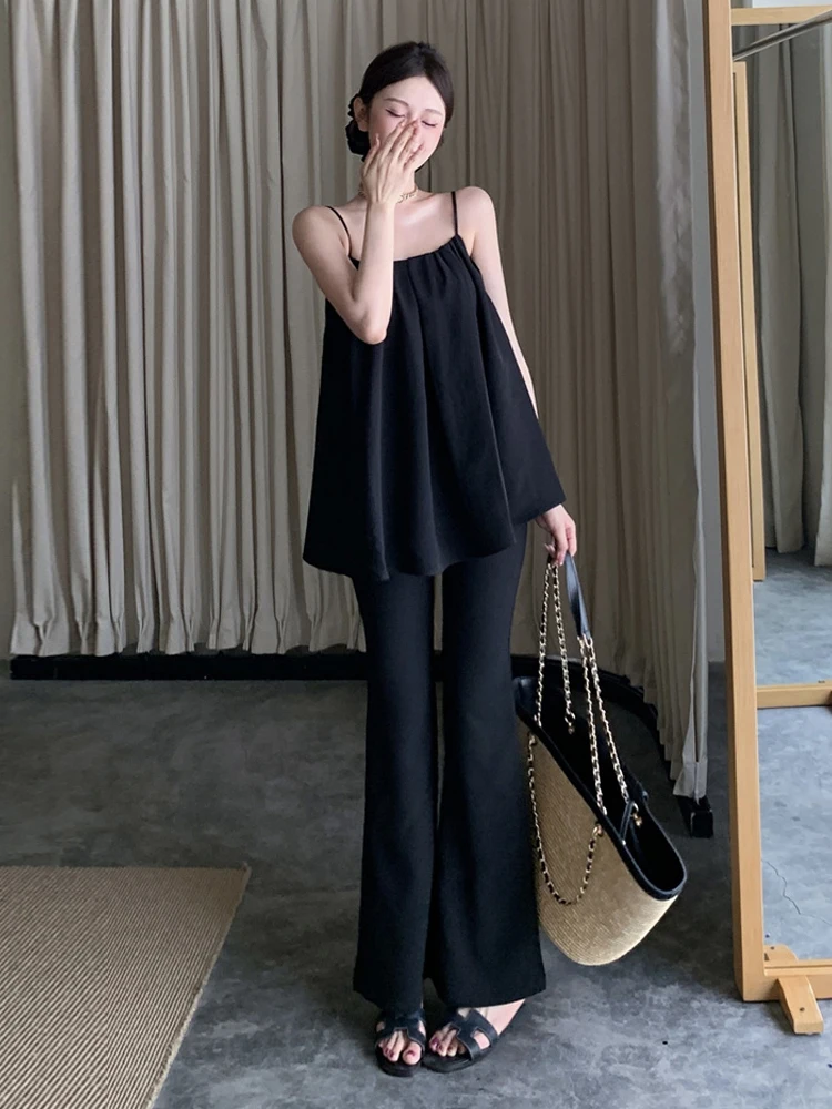Elegant Versatile A-Line Draped One-Shoulder Casual Flared Pants Set Women's Fashion Summer Outfit Slimming Effect