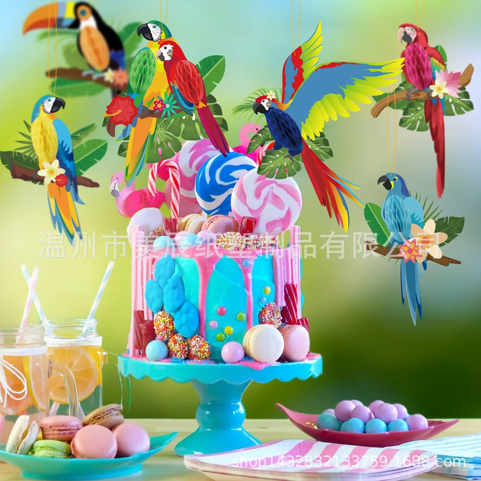 Hanging Paper Party Decoration 6pcs Vivid Honeycomb Parrots for Hawaiian Beach Pool Luau Tropical Summer Kids Birthday Supplies