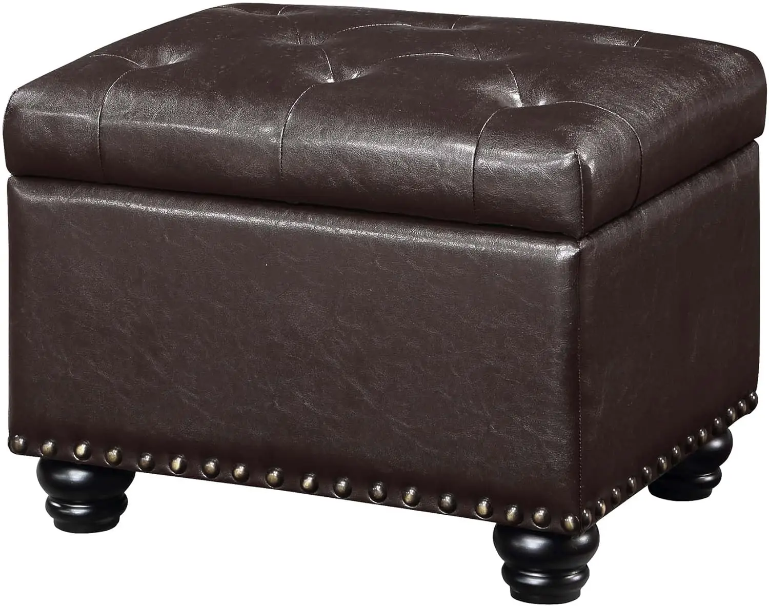 Contemporary Storage Ottoman with Hinged Lid - Faux Leather Foot Stool for Living Room, Office, and More