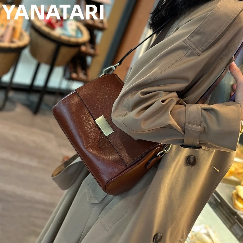 luxury handbags female crossbody bags Vintage Genuine leather women shoulder bag Small square bag soft leather cowhide fashion