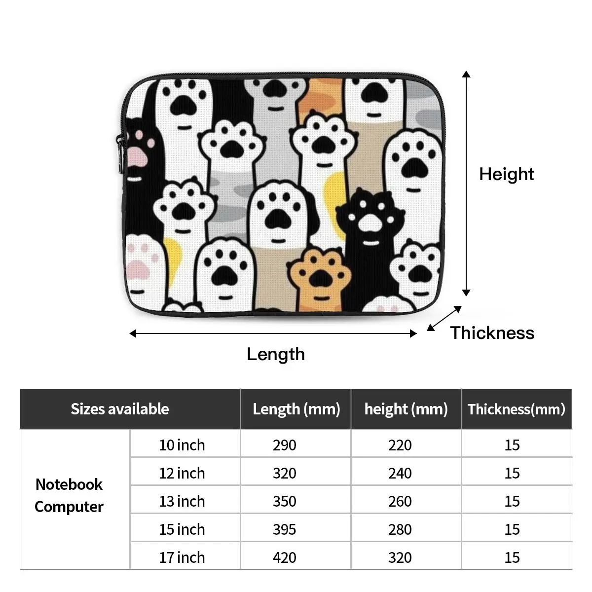 Gato pata amante notebook bolsa para portátil bolsa 10 12 13 15 17 Polegada notebook manga capa saco tablet à prova de choque caso saco