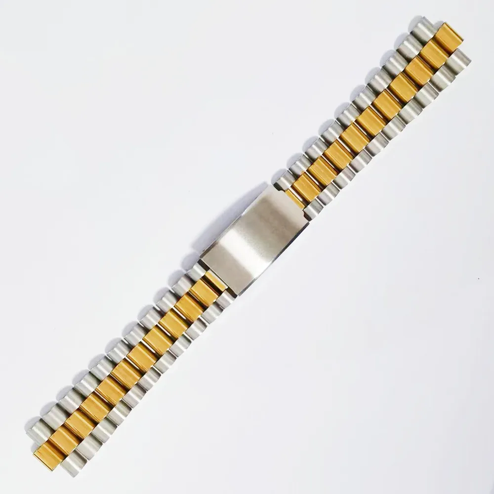 19mm 20mm 21mm Stainless Steel Universal Silver Gold President Curved End Watch Strap Band Bracelet Fit For ROX SKX Watch