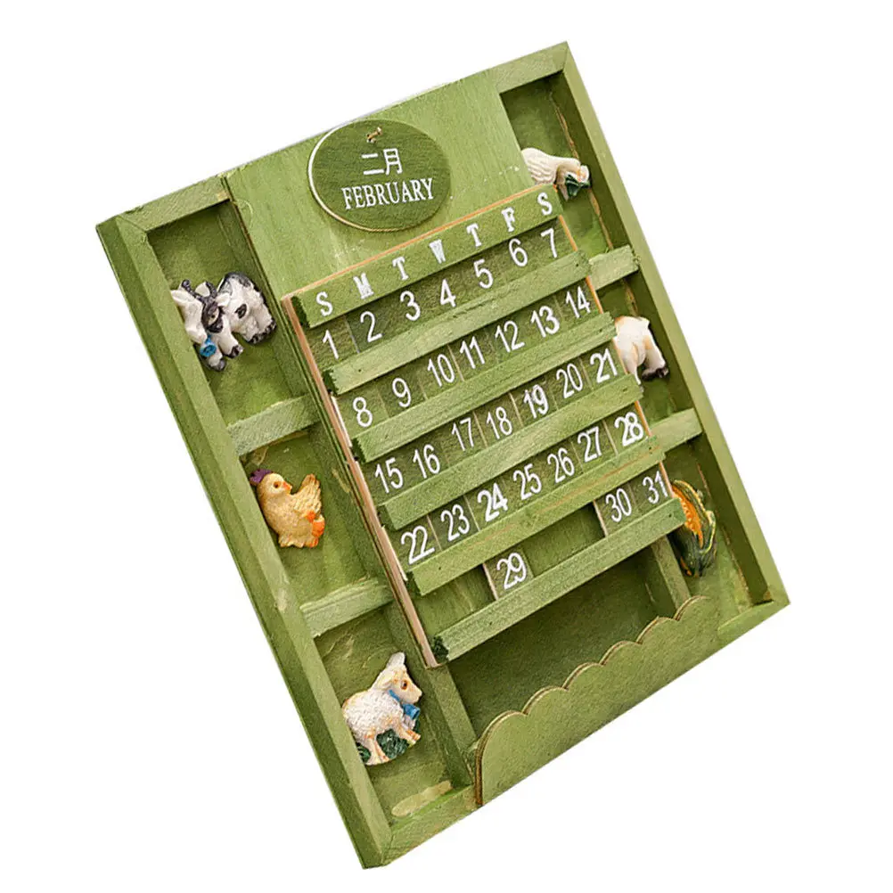 

1Pcs Wooden Calendar Hanging Square Manual Green Wall Decoration Xmas Animal Zodiac Ornament Wooden Calendar