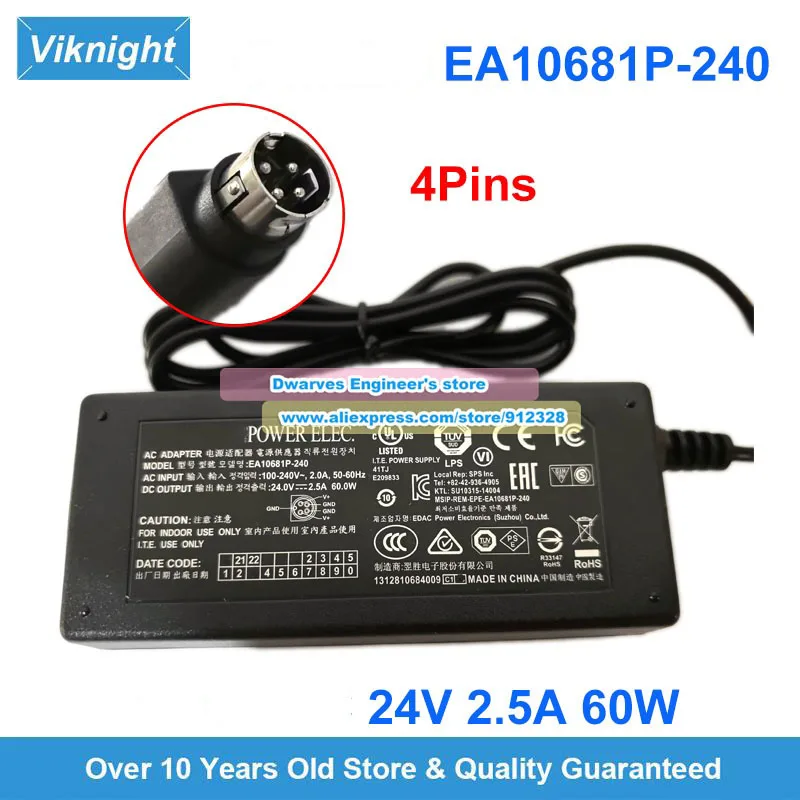 EA10681P-240 AC Adapter 24V 2.5A 60W AD65CM240250A KPA-060M for Label Rewinder Printer Intelligent Cash Register