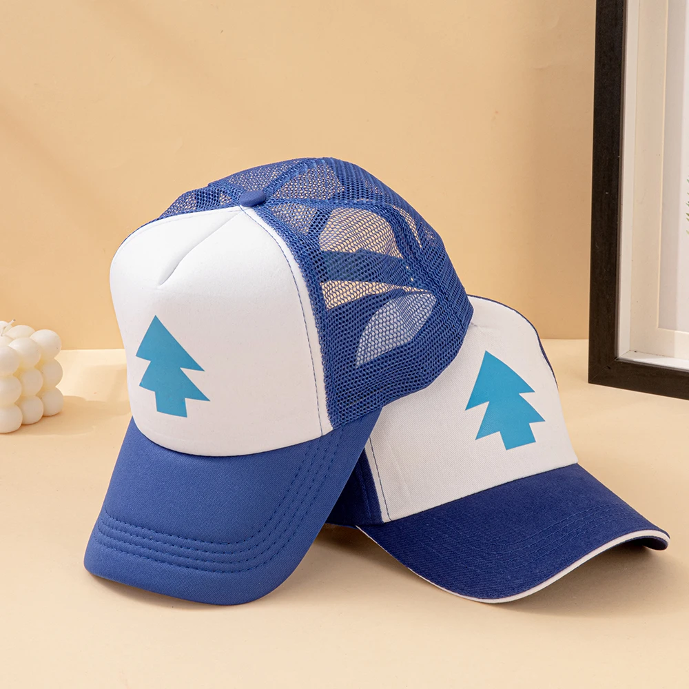 Anime Gravity Falls Dipper Pines Blue Pine Tree Print Trucker-Mütze für Herren und Damen, Cartoon-Cosplay, verstellbare Baseballkappe für den Außenbereich – Detail 15