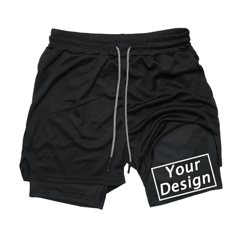 Custom Print Athletic Gym Shorts for Men 2 in 1 Compression Shorts with Phone Pocket Quick Dry Stretch Workout Running Fitness