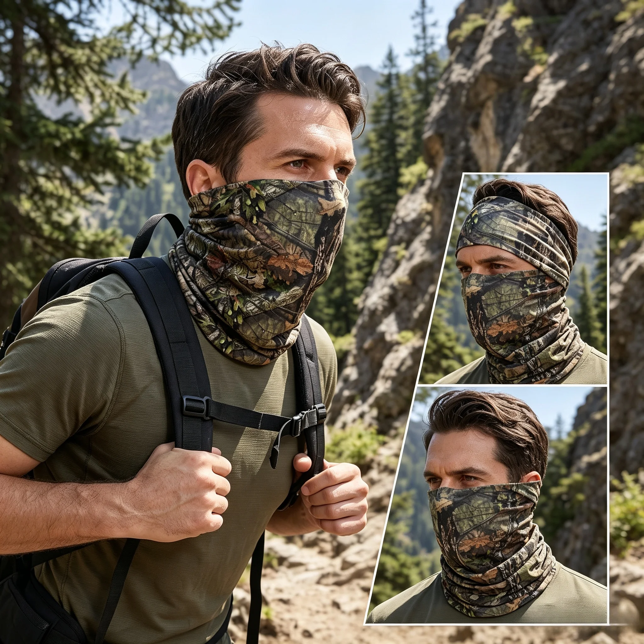 Hunting Tactical Balaclava Dustproof Breathable Faux Leaf Camo Tubular Seamless Bandana Summer Men's Hiking Mask Neck Gaiter