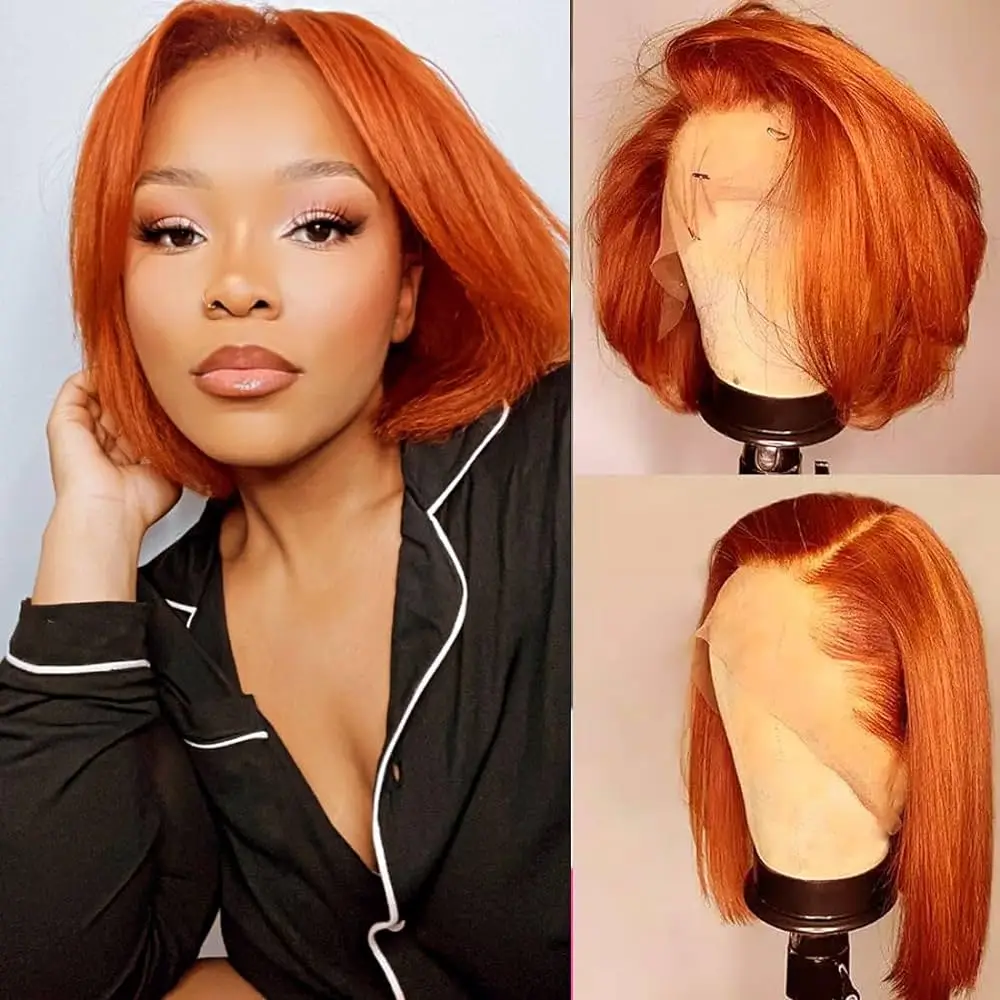 ISHINE 34 Inch Ginger Orange Bone Straight 13x4 Lace Front Human Hair Wigs Blonde 180% HD Transparent Lace Frontal Wigs