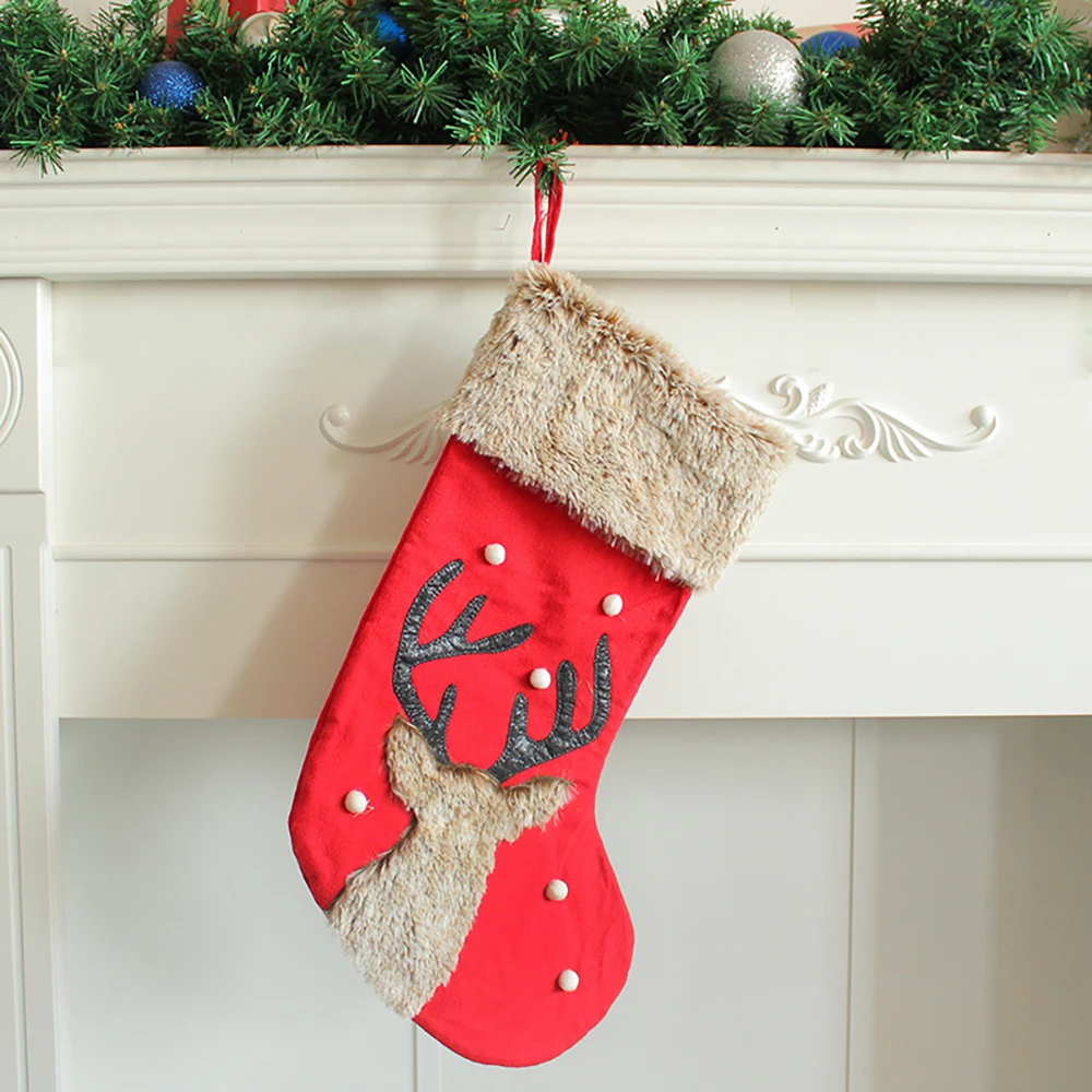 Customized Embroidery Decorations For Christmas, Cute Deer Head Socks, Plush Candy Socks, Christmas Tree Pendant Gift Bags - view 5