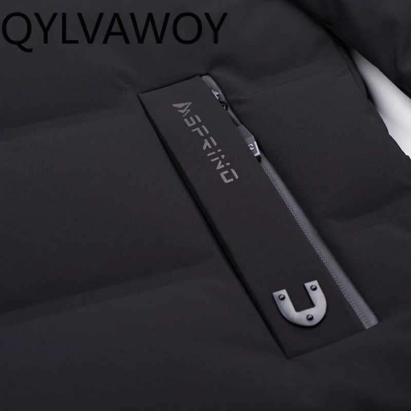 QYLVAWOY 90% مادة البولي أميد للرجال شتوي متوسط الطول مع قلنسوة ملابس خارجية شتوية للأب LJ2169