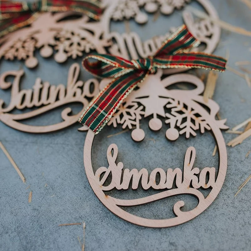 Bola De Floco De Neve Personalizado, Decoração De Árvore De Natal, Baubles Personalizados Com Nome, Etiquetas De Presente De Madeira, Decorações De Véspera De Ano Novo