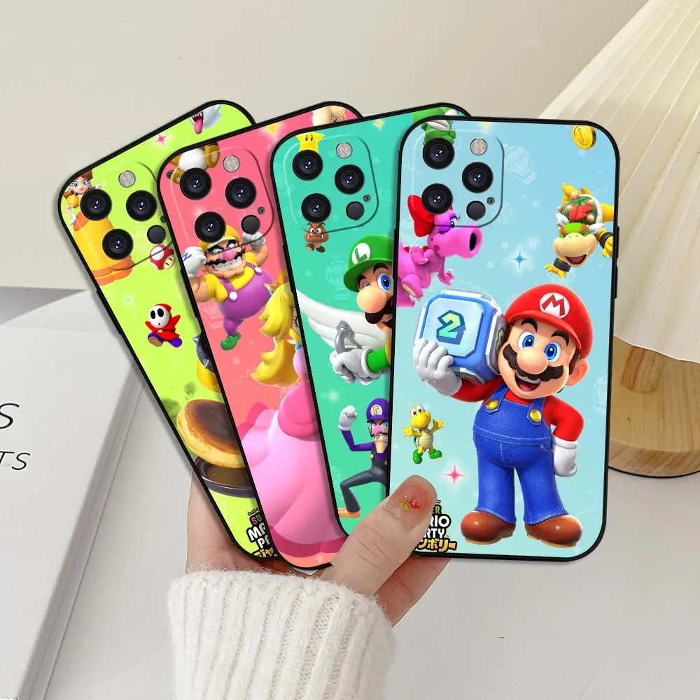 Cartoon Super M-Mario Bros Phone Case For iPhone 16 15 14 13 12 11 Pro Max Plus Mini Funda For iPhone 15 16 ProMax Black Cover