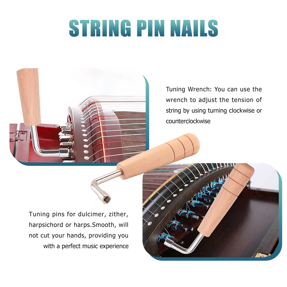 20 Pcs Tuning Pin Nails and 20Pcs Rivets,with L-Shape Tuning Wrench,for Lyre Harp Small Harp Musical Stringed