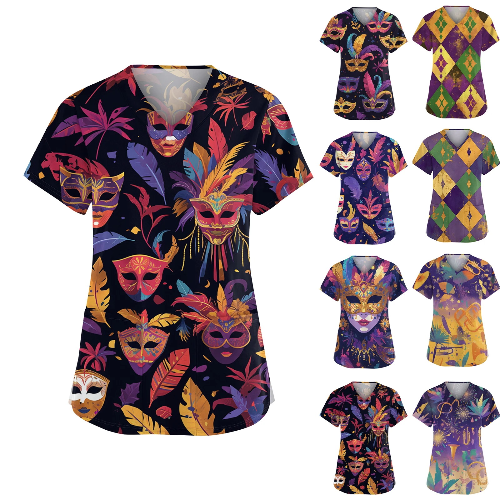 Carnaval Verpleegster Uniformen Gepersonaliseerde Veelzijdige V-hals Bedrukte T-shirts Damesmode Trui Basic Korte Mouwen Tops Casual