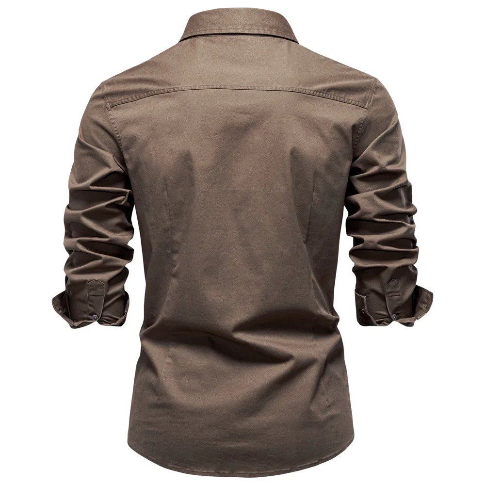 Denim Shirt Men Vintage Solid Turn Down Collar Long Sleeve Tops Y2k Streetwear Single Breasted Splice Shirts Cargo Pocket Autumn