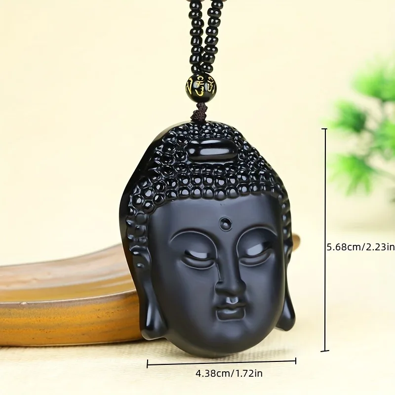 Natural Crystal Obsidian Pendant, Buddha Head Pendant, Buddha Enlightenment Engraved Natural Obsidian Pendant