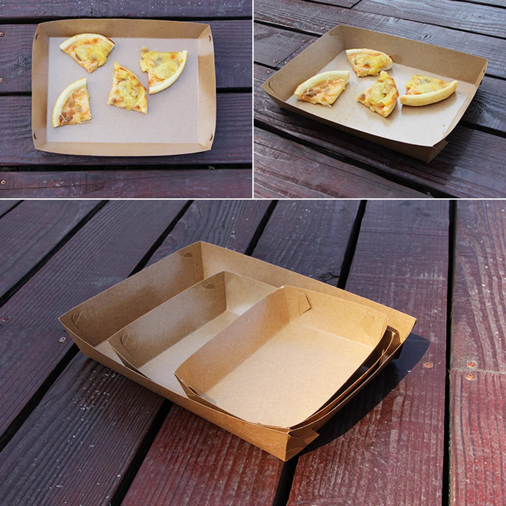 

30Pcs Kraft Paper Food Tray Coated Oil Proof Durable for Carnival Festival Snack Box Fries Chicken Box 16x11x4cm