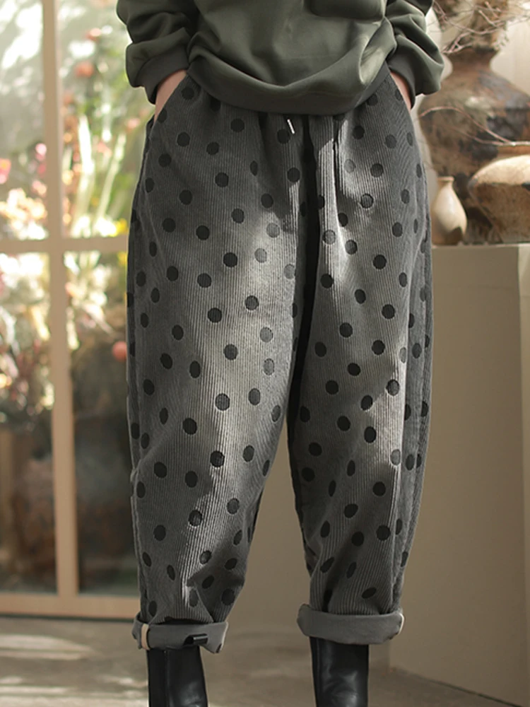 Amax LuluE 2026 Winter Damen Koreanische Mode Lose Gepunktete Warme Cordhose Damen Verdickte Freizeithose Vintage Klassische Haremshose – Detail 23