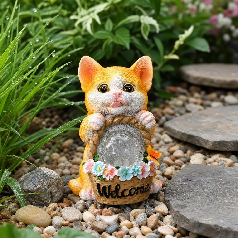 Weatherproof Solar Garden Lamps Solar Statue Light Cute Puppy Cat Rabbit Garden Sculpture Waterproof Outdoor Solar Lamp for Yard