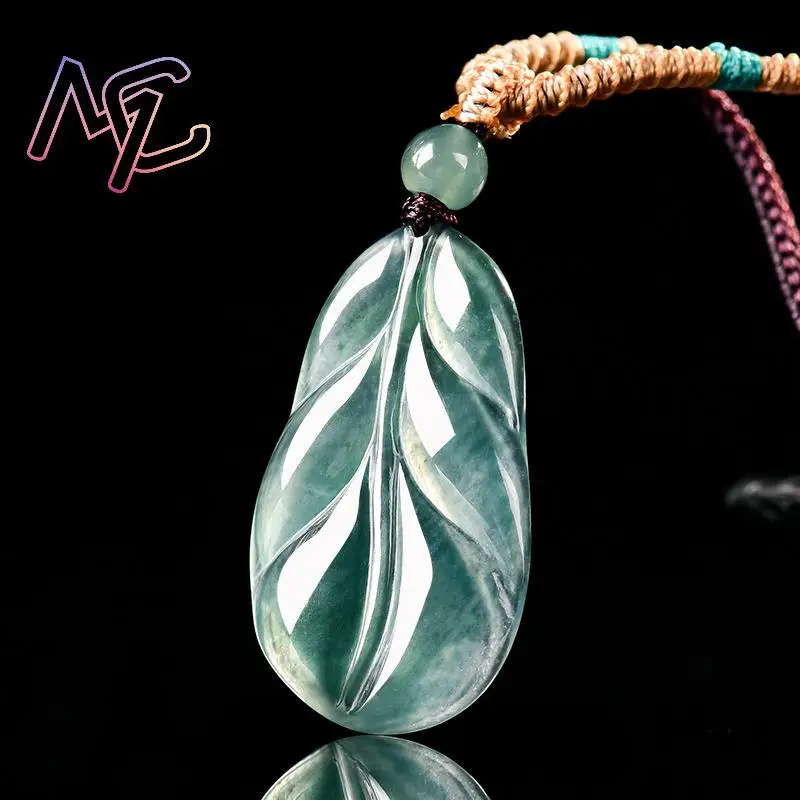 Myanmar Jadeite Leaf Pendant Gifts for Women Real Jade Talismans Fashion Designer Natural Gemstone Accessories Vintage Jewelry - view 2