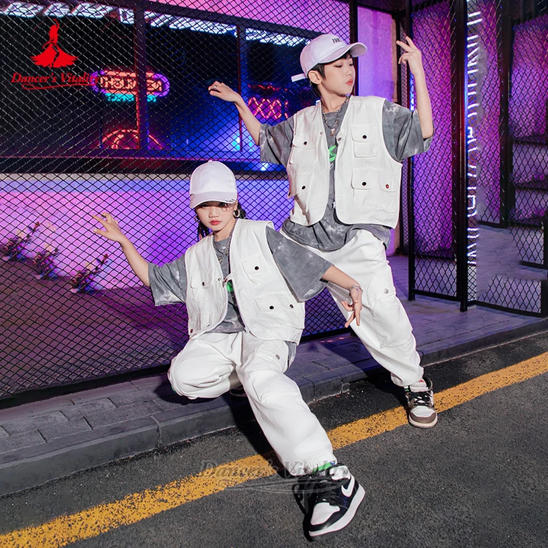 

Children Hip-Hop Breaking Locking Swag Kpop Dance Training&Perform T-Shirt+Trousers+Waistcoat 3-piece Sets Dancer's Vitality
