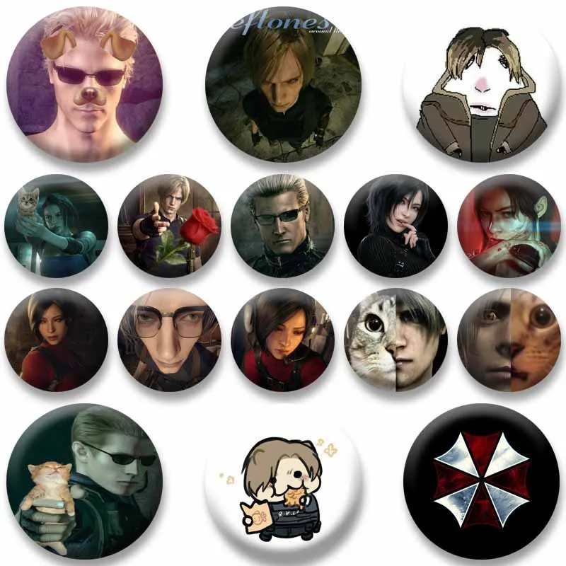 Resident Game E-Evil Can Badge Leon Ada Wong Albert Wesker Brooch Funny Cartoon Lapel Pins Hat Clothes Accessories Souvenir Gift