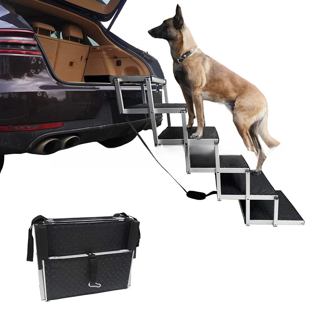 

5/6 Steps Dog Ramp Pet Step Stairs with Nonslip Surface Aluminum Fram Cat Dog Ladder for Beds Trucks Cars SUV Support 200 Lbs