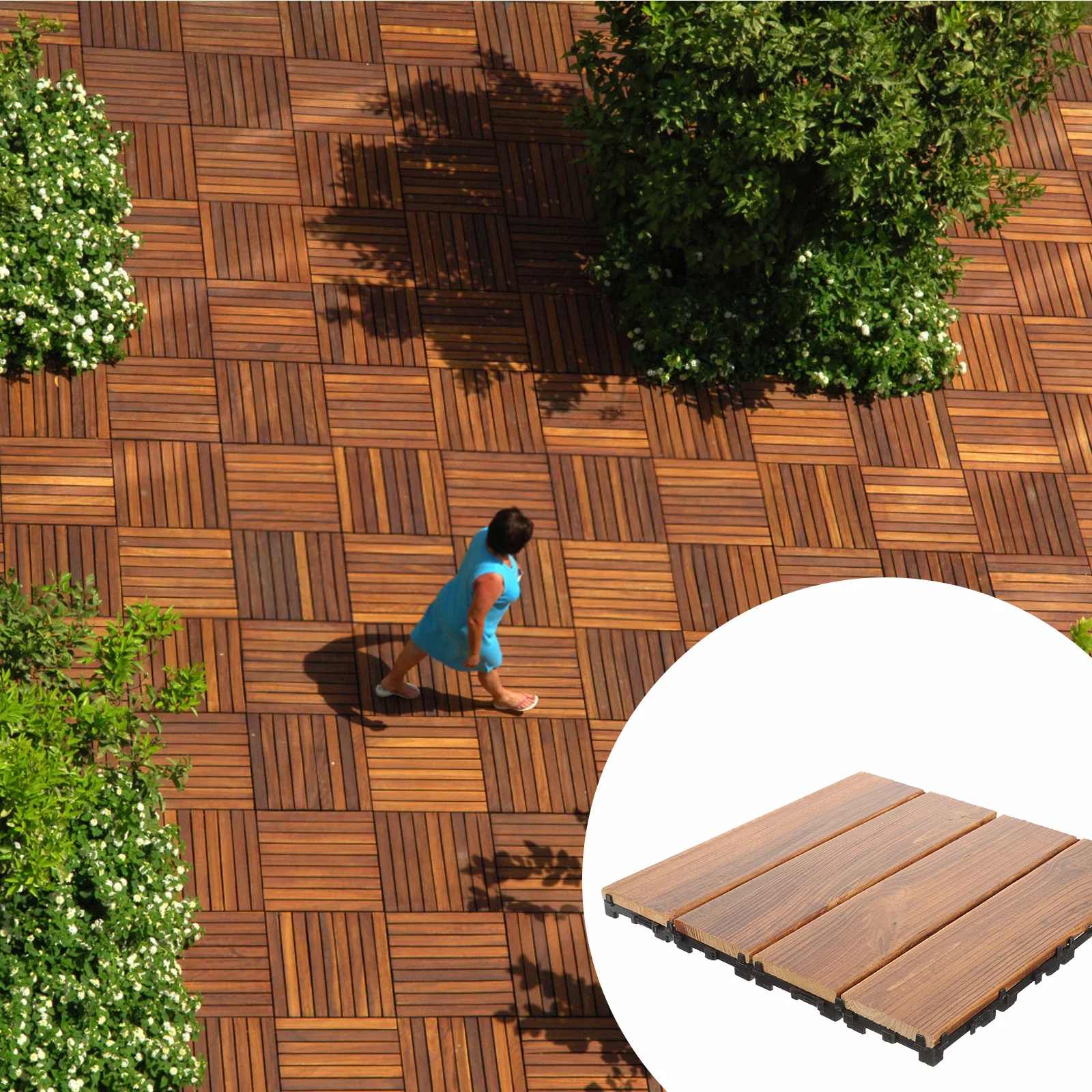 

Interlocking Decking Tile Durable Wood Outdoor Flooring Balcony Deck Tile Patio Deck Tiles Splashproof High Quality Wooden Rug