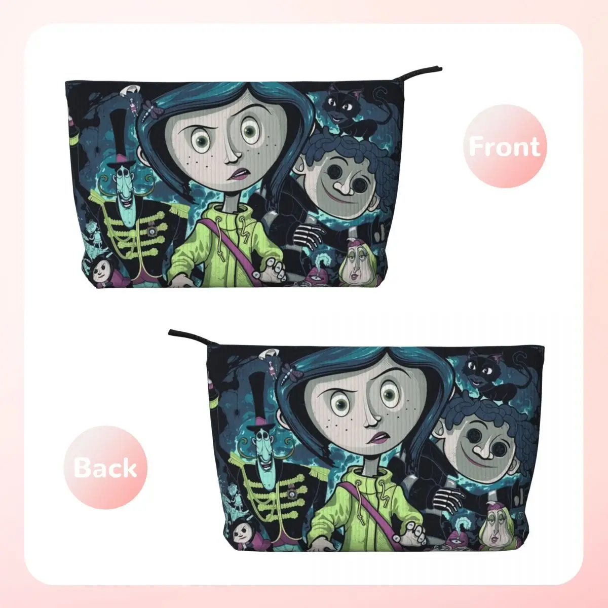 Custom Halloween Horror Film Coraline Collage borsa da toilette da viaggio donna velluto a coste Cosmetic Makeup Organizer Storage Dopp Kit