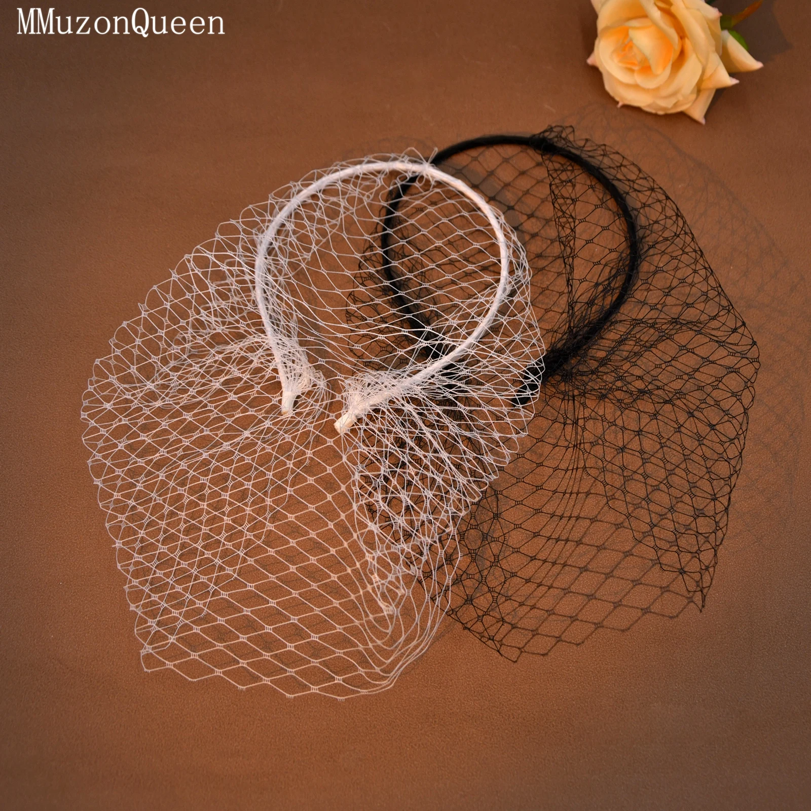 TOPQUEEN Short Bridal Veil Hair Accessory Hollowed Out Fishnet Headband Minimalist Party Wedding Hair Accessory VA06A-W