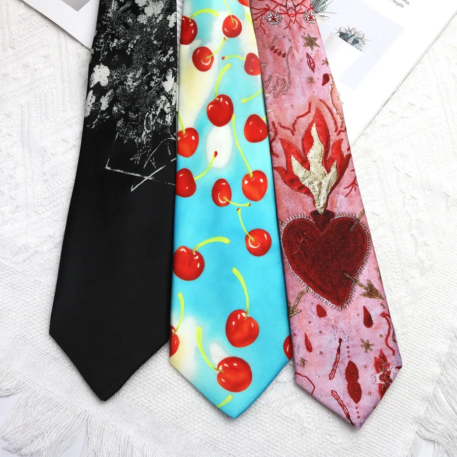 Men's and Women's Literary Pink Niche College Casual Accessories: Designed with a Unique Flame Heart Pattern - Neckties & Shirts