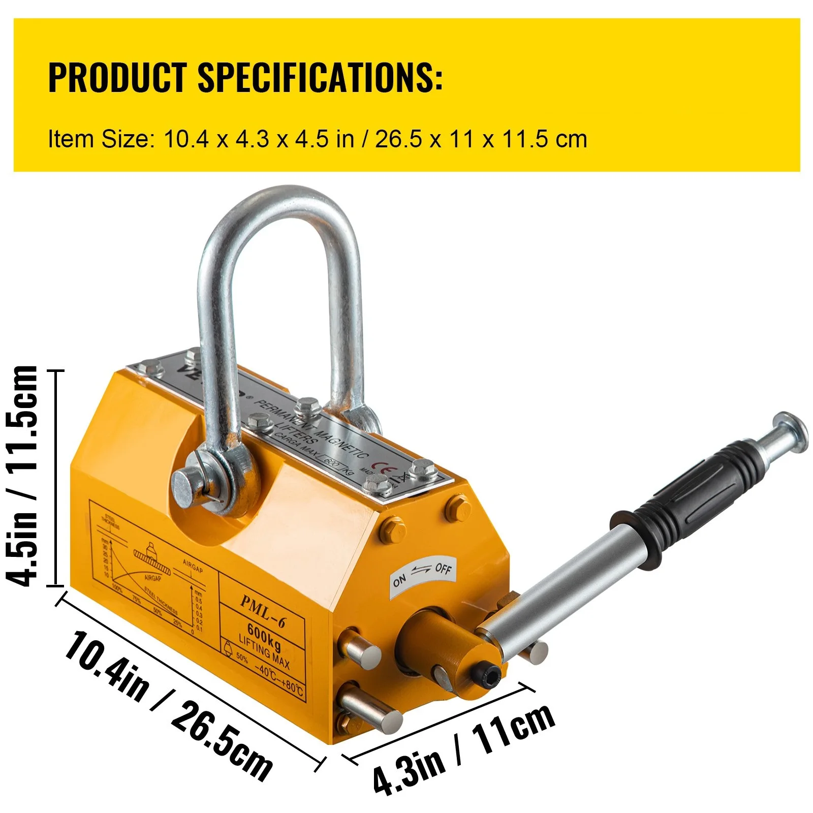 Magnetische lifter 600kg capaciteit zware hefmagneet hijs magneet neodymium ijzer permanente magneet cran voor het tillen van 1320lbs