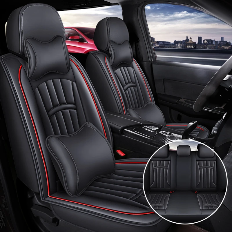 (Luxury Edition) the Car Has Five Seats, Equipped with 2 Comfortable Headrests and 2 Soft Lumbar Supports, Luxury Pu Leather Full-Cover Car Seat Covers Are Universal, Breathable and Not Stuffy, Comfortable for All Seasons, Easy to Clean and Maintain, Multi-Layer Composite Material, Exquisite Workmanship, Simple and Convenient Installation, Does Not Affect the Normal Use of Seat Belt Buckles, Available in 4 Colors, Suitable for Various Models Such as Sedans, Suvs, Trucks, Etc