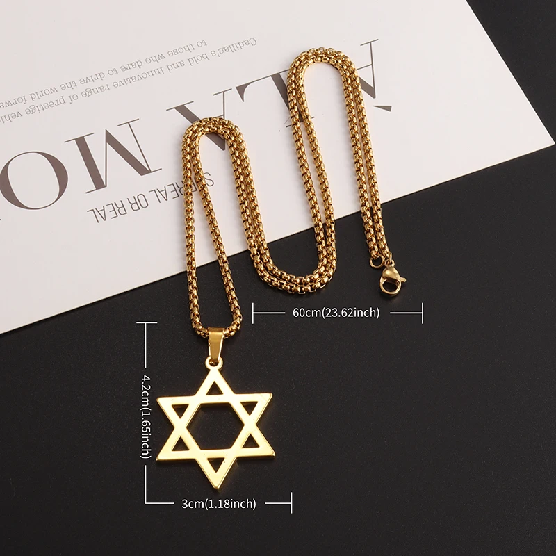 Stainless Steel Star of David Pendant Six Pointed Star Necklace for Men Women Fashion Amulet Jewish Jewelry Gift