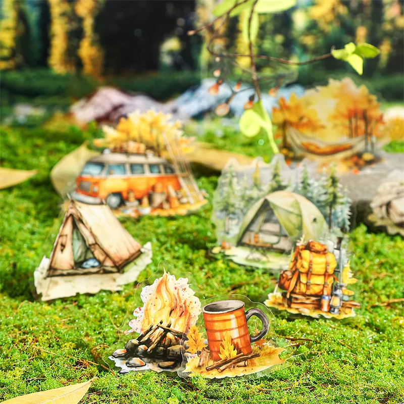 20 pcs Camping Scenery series Stickers aesthetic Decor Scrapbook Diary Album Stationery Stick Labels Junk Journal Supplies