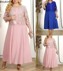 Conjunto de duas peças de roupões femininos, vestidos para a mãe da noiva, vestido de casamento com renda chiffon, 2024
