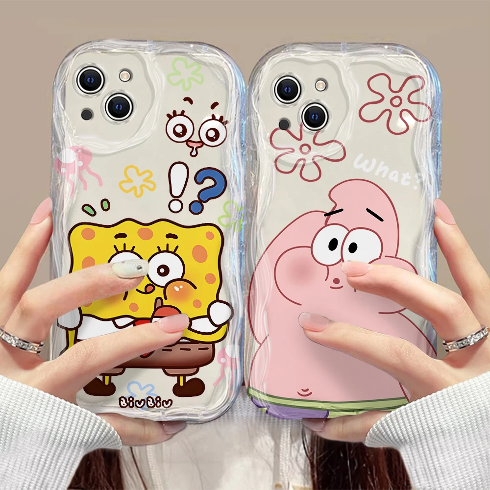 Cute SpongeBobs SquarePants 3D Wave Case For iPhone 15 14 13 12 11 Pro Max Mini X XR XSMAX 8 7 6S Plus Soft Silicone Cover