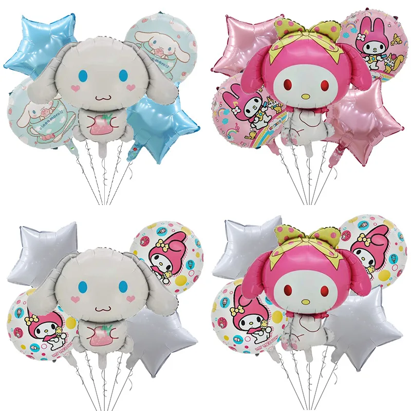 5Pcs/Set Sanrios Kuromi Cinnamorolls Aluminum Film Balloon Set for Children\'s Birthday Party Decoration Cartoon Cute Arrangement