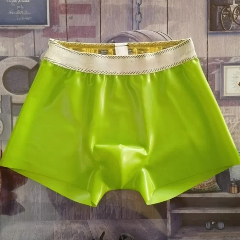 Men's Sexy Latex Lingerie Colorful Mid Waist Four Corner Underwear Concave Convex Three-D Invisible Splicing Tight Boxer Brief