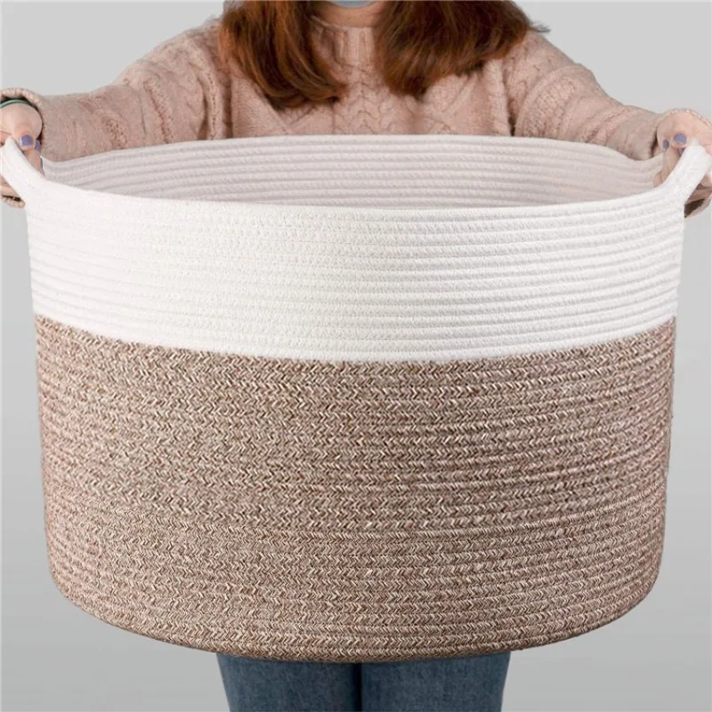 Extra Large Woven Storage Baskets Living Room Cotton Rope Blanket Basket Household Wicker Laundry Hamper Baby Toy Storage Chest