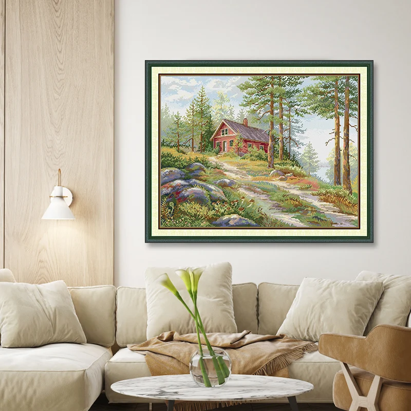 Joy Sunday Cross Stitch Kit The Little Red House HD Pattern Aida 16/14/11CT DMC Threads DIY Handmade Embroidery Kit Art Crafts