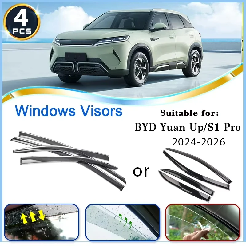 Car Window Visor For For BYD Yuan Up S1 Pro 2024 2025 2026 Awning Trim Rain Shield Rain Guard Deflector Shelters Car Accessories