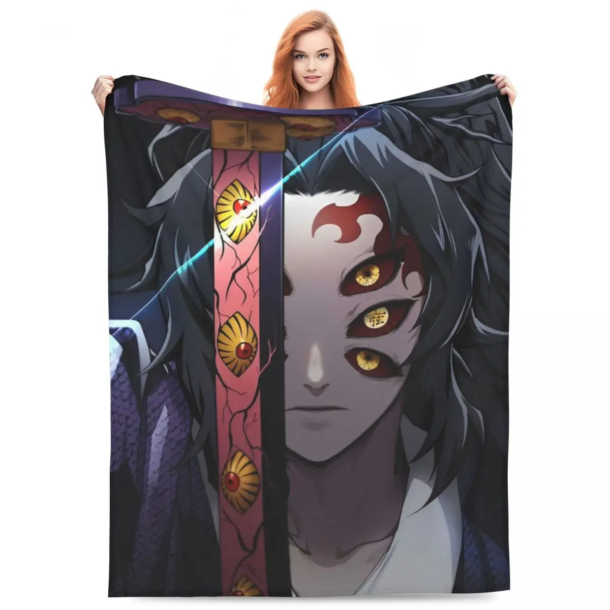 Kokushibo Flannel Blanket Anime Demon Slayer Awesome Throw Blanket for Sofa Bedding Lounge Bedspread