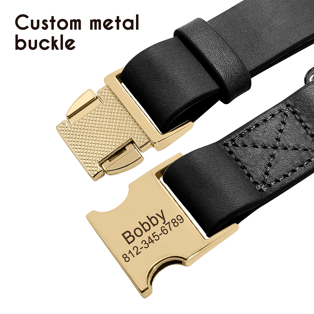 Personalized Dog Collar Free Engraved Dog Leather Collars Customized Pet Buckle Collar For Small Medium Large Dogs Bulldog Pug